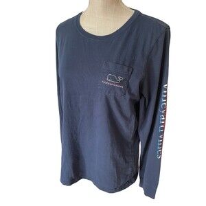 Vineyard Vines Blue Long Sleeve TShirt Red White and Blue Logo‎ Whale Shirt M
